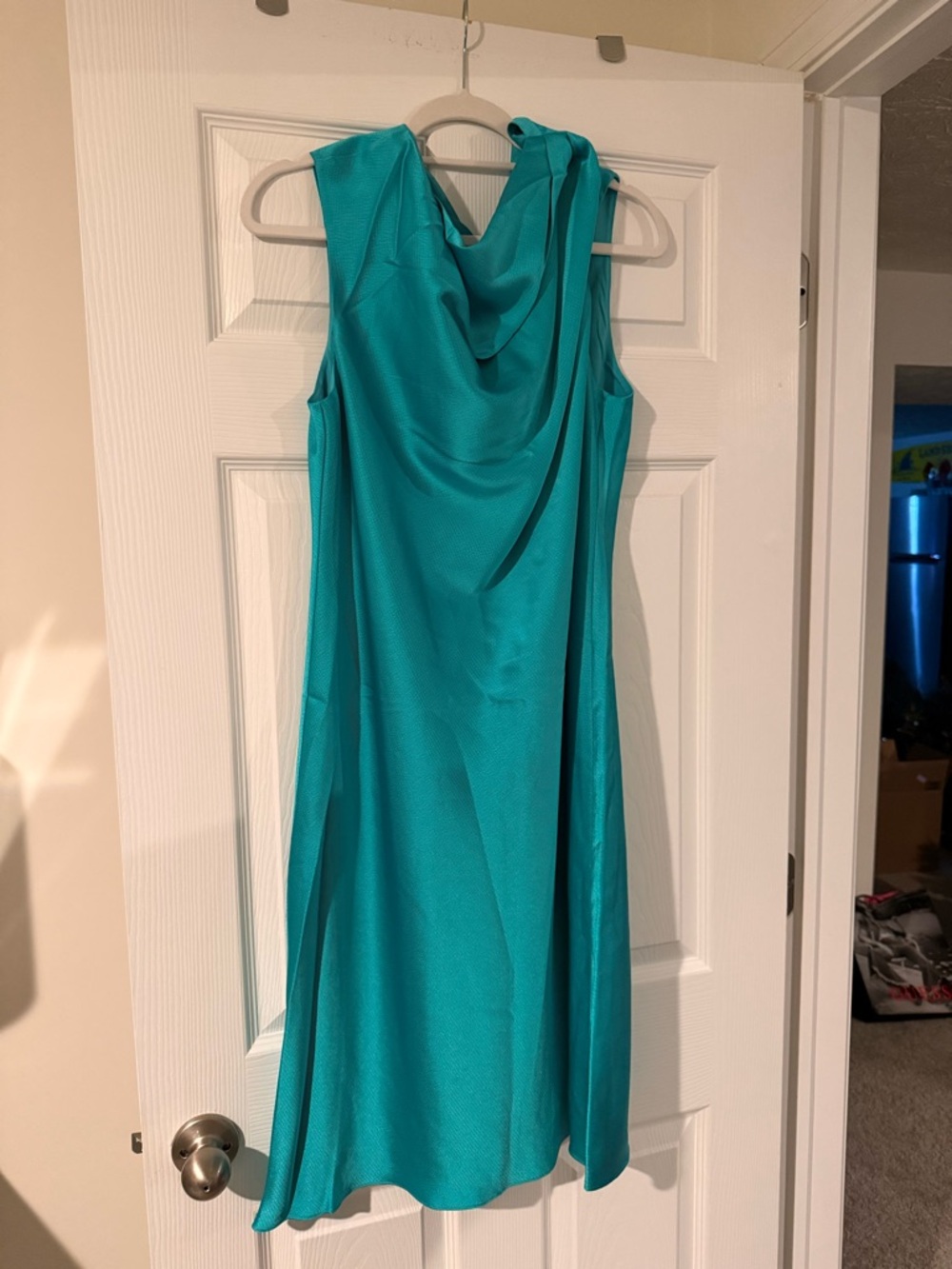 Trina Turk Teal Cowl-Neck Midi Dress